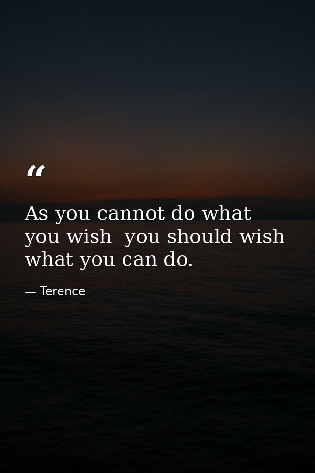 As you cannot do what you wish  you should wish what you can do. — Terence