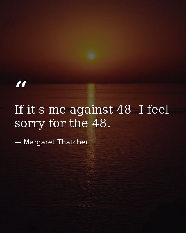 If it's me against 48  I feel sorry for the 48. — Margaret Thatcher