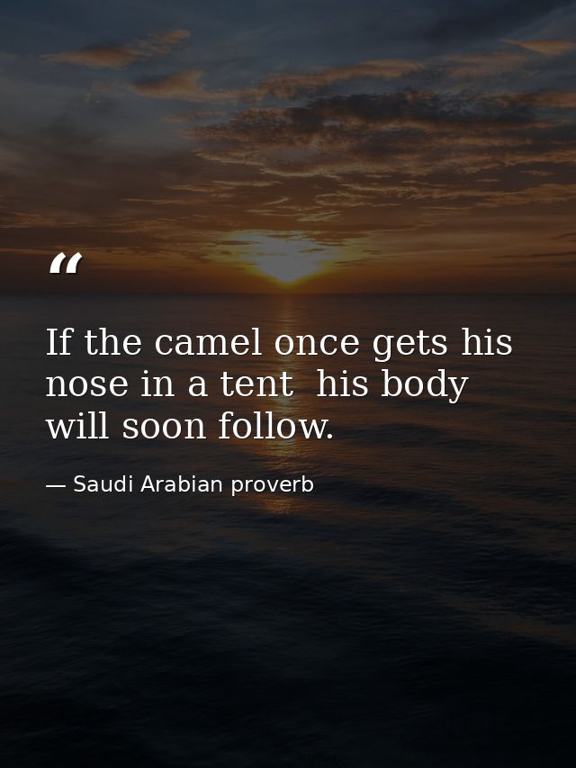 If the camel once gets his nose in a tent  his body will soon follow. — Saudi Arabian proverb