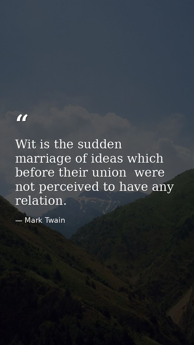 Wit is the sudden marriage of ideas which  before their union  were not perceived to have any relation. — Mark Twain