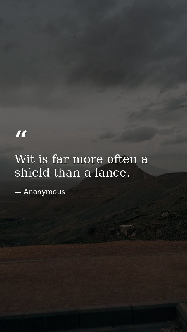 Wit is far more often a shield than a lance. — Anonymous