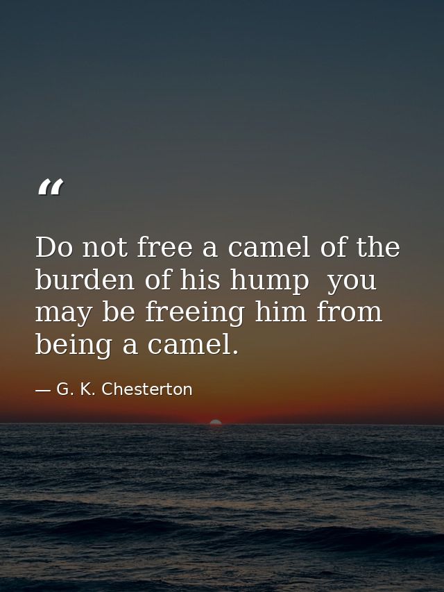 Do not free a camel of the burden of his hump  you may be freeing him from being a camel. — G. K. Chesterton