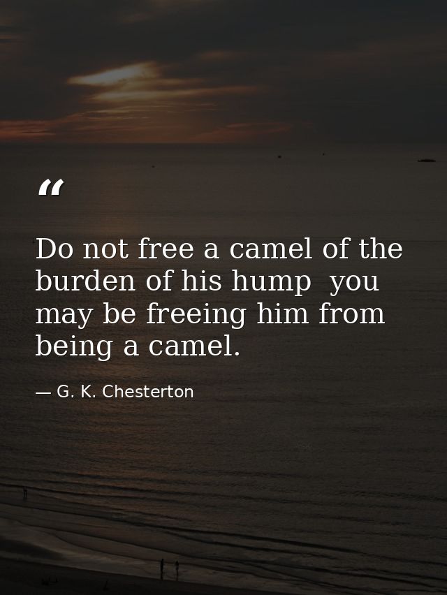 Do not free a camel of the burden of his hump  you may be freeing him from being a camel. — G. K. Chesterton