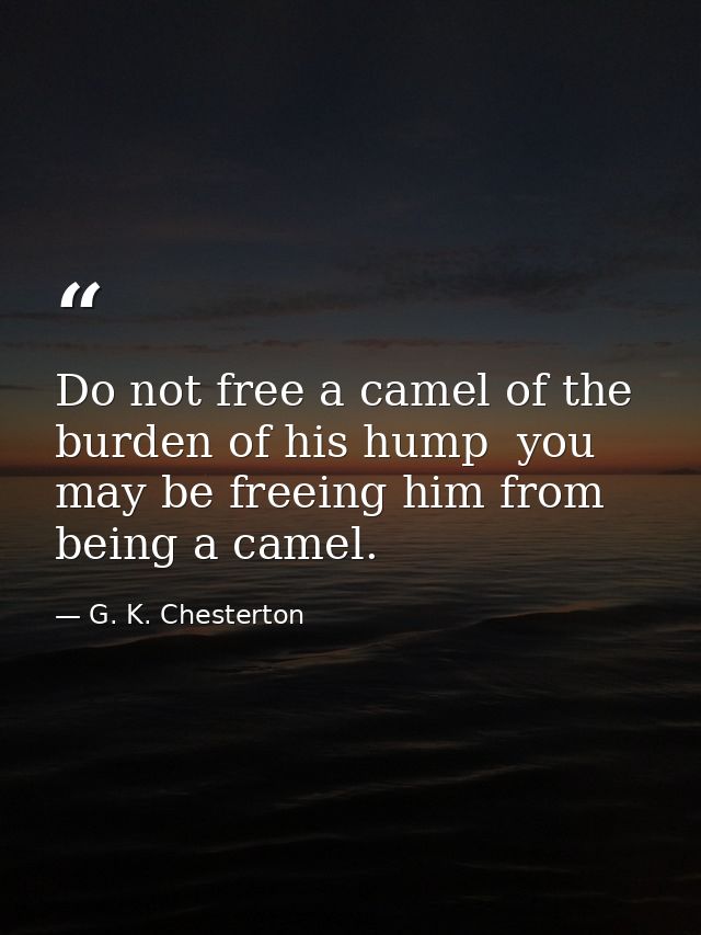 Do not free a camel of the burden of his hump  you may be freeing him from being a camel. — G. K. Chesterton