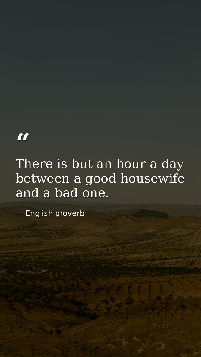 There is but an hour a day between a good housewife and a bad one. — English proverb