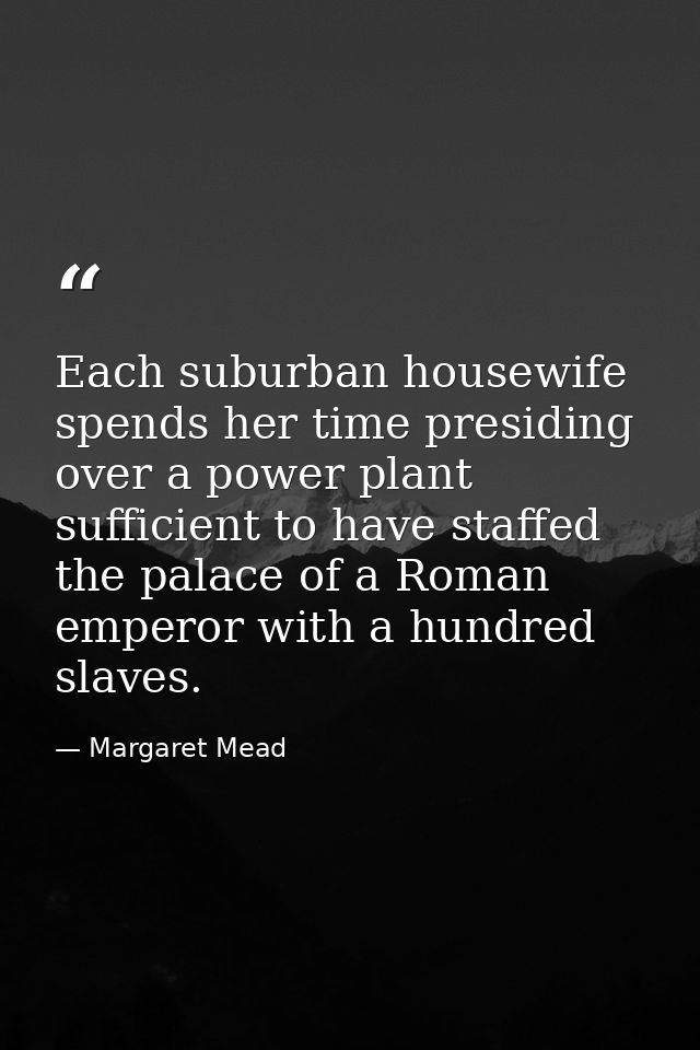 Each suburban housewife spends her time presiding over a power plant sufficient to have staffed the palace of a Roman em — Margaret Mead