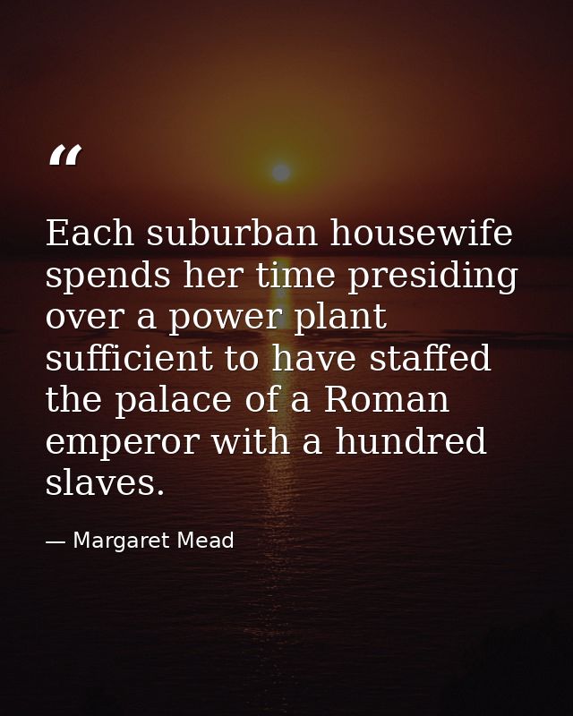 Each suburban housewife spends her time presiding over a power plant sufficient to have staffed the palace of a Roman em — Margaret Mead