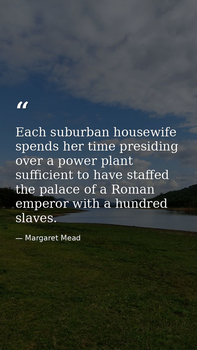 Each suburban housewife spends her time presiding over a power plant sufficient to have staffed the palace of a Roman em — Margaret Mead