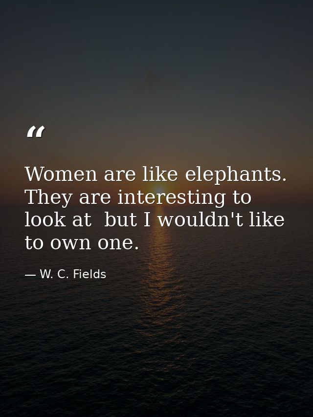 Women are like elephants. They are interesting to look at  but I wouldn't like to own one. — W. C. Fields