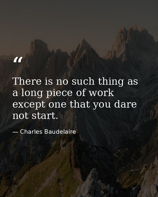 There is no such thing as a long piece of work  except one that you dare not start. — Charles Baudelaire