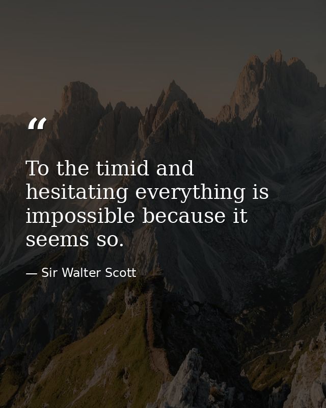 To the timid and hesitating everything is impossible because it seems so. — Sir Walter Scott