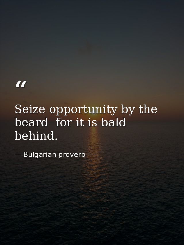 Seize opportunity by the beard  for it is bald behind. — Bulgarian proverb
