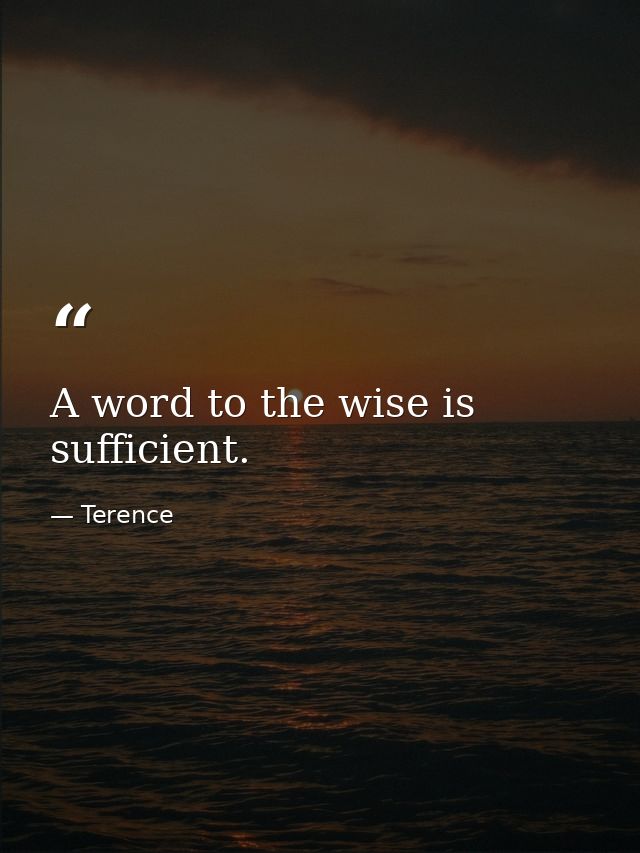 A word to the wise is sufficient. — Terence