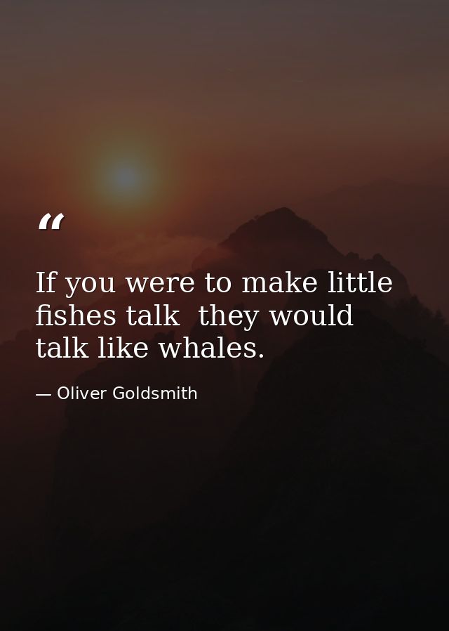 If you were to make little fishes talk  they would talk like whales. — Oliver Goldsmith