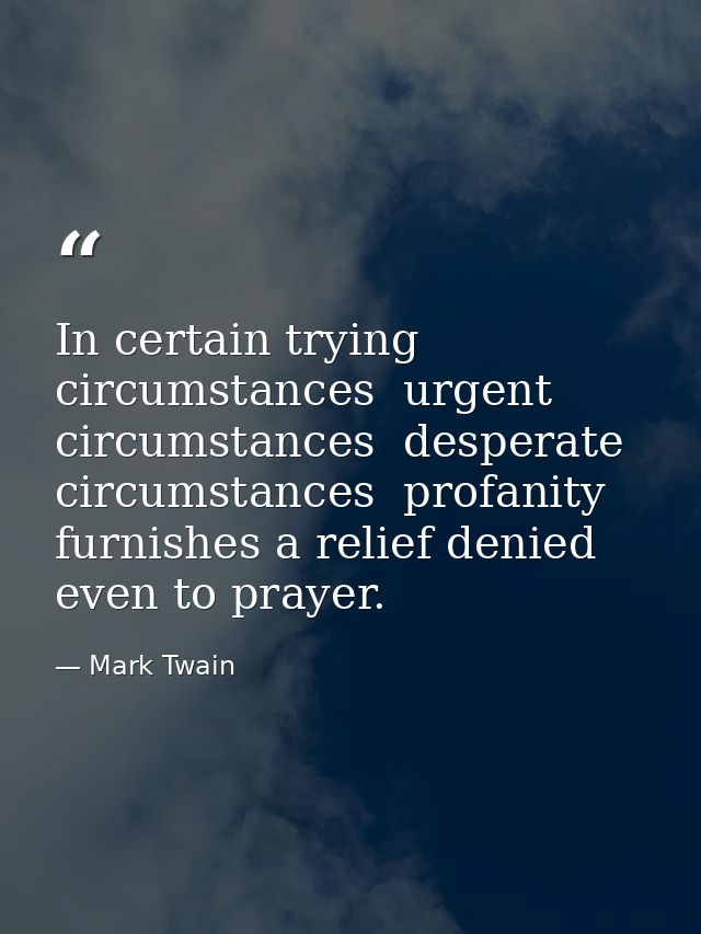 In certain trying circumstances  urgent circumstances  desperate circumstances  profanity furnishes a relief denied even — Mark Twain