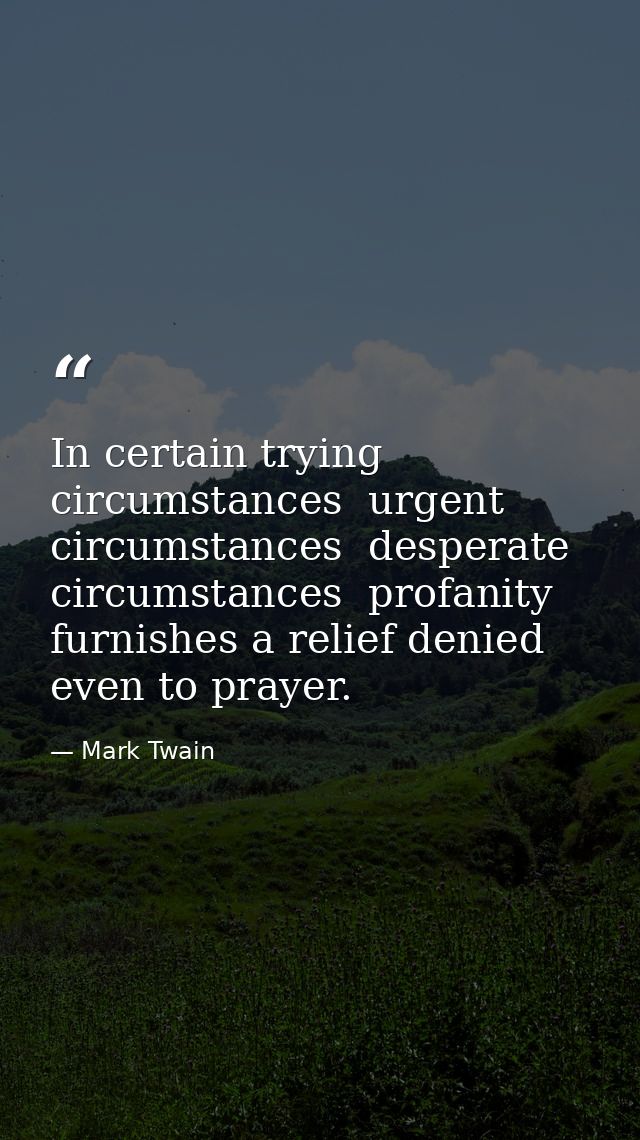 In certain trying circumstances  urgent circumstances  desperate circumstances  profanity furnishes a relief denied even — Mark Twain