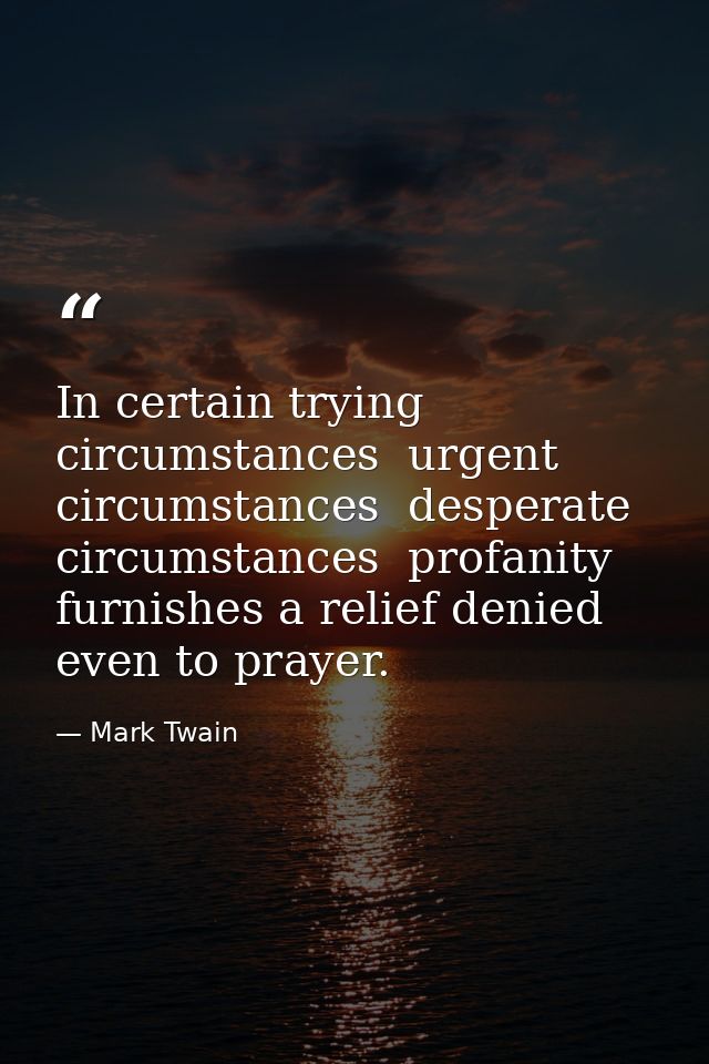 In certain trying circumstances  urgent circumstances  desperate circumstances  profanity furnishes a relief denied even — Mark Twain