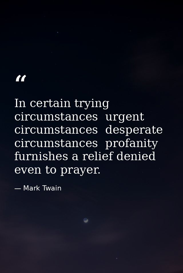 In certain trying circumstances  urgent circumstances  desperate circumstances  profanity furnishes a relief denied even — Mark Twain