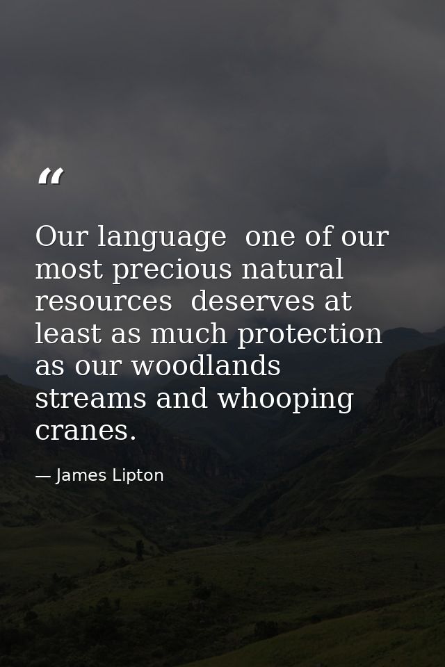 Our language  one of our most precious natural resources  deserves at least as much protection as our woodlands  streams — James Lipton