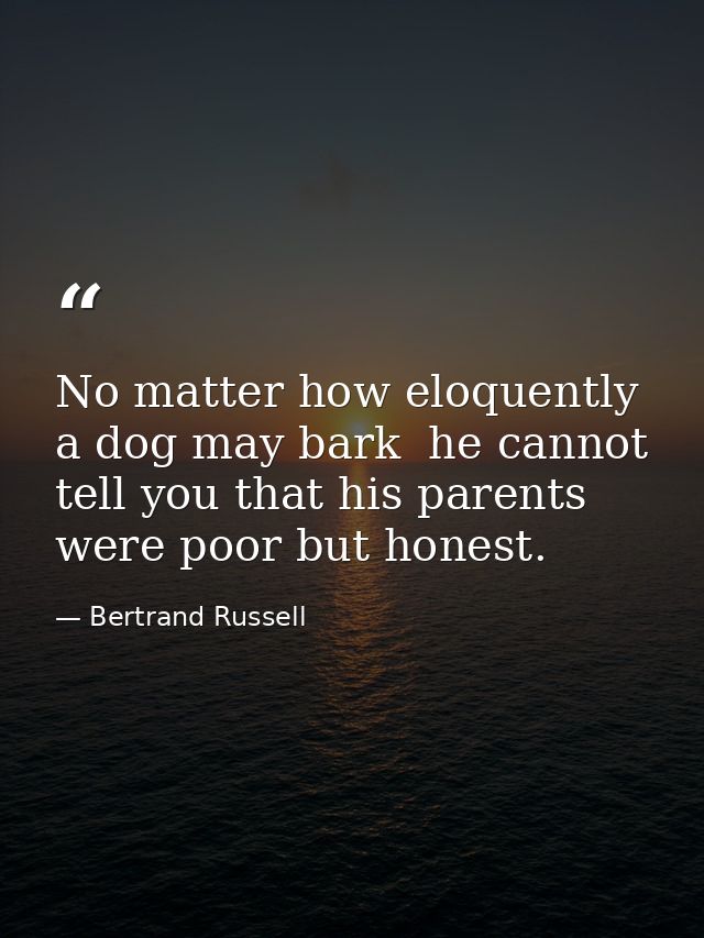 No matter how eloquently a dog may bark  he cannot tell you that his parents were poor but honest. — Bertrand Russell