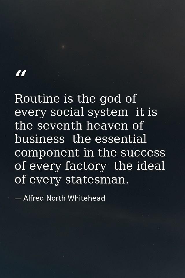 Routine is the god of every social system  it is the seventh heaven of business  the essential component in the success  — Alfred North Whitehead