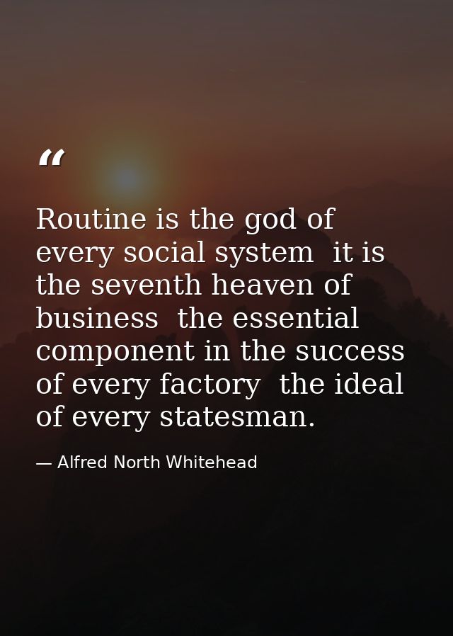 Routine is the god of every social system  it is the seventh heaven of business  the essential component in the success  — Alfred North Whitehead