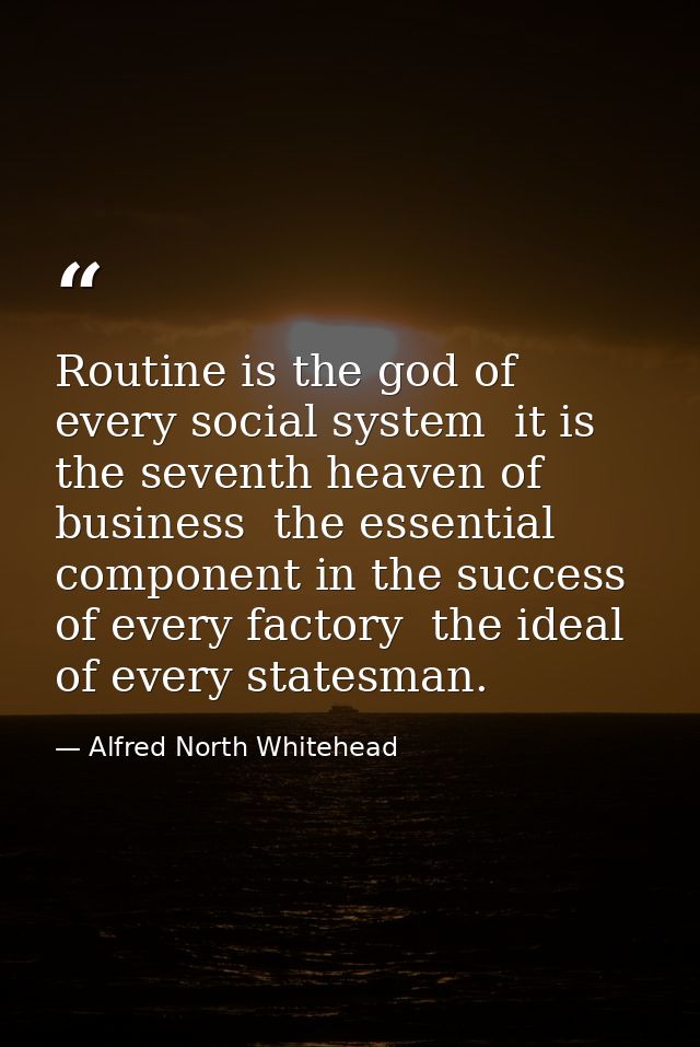 Routine is the god of every social system  it is the seventh heaven of business  the essential component in the success  — Alfred North Whitehead