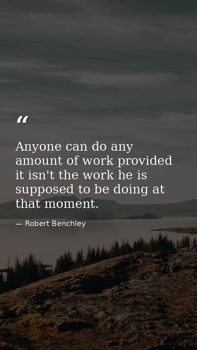 Anyone can do any amount of work provided it isn't the work he is supposed to be doing at that moment. — Robert Benchley