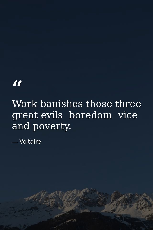 Work banishes those three great evils  boredom  vice  and poverty. — Voltaire