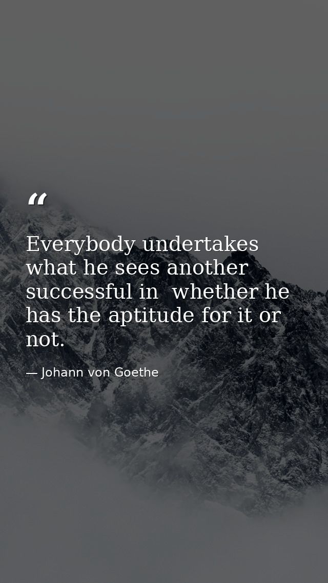 Everybody undertakes what he sees another successful in  whether he has the aptitude for it or not. — Johann von Goethe