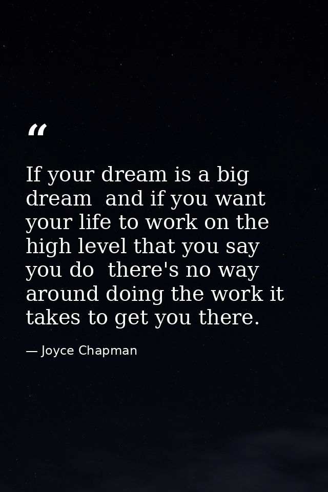 If your dream is a big dream  and if you want your life to work on the high level that you say you do  there's no way ar — Joyce Chapman