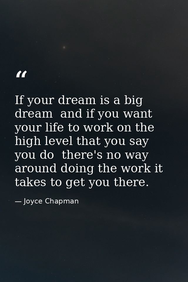 If your dream is a big dream  and if you want your life to work on the high level that you say you do  there's no way ar — Joyce Chapman