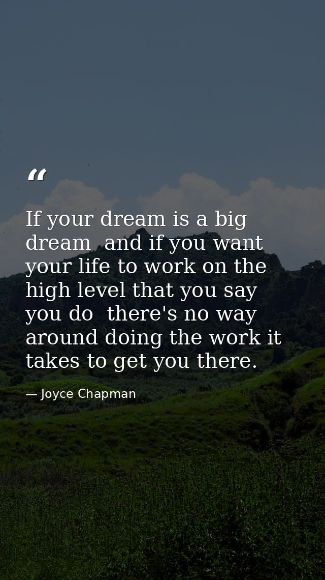 If your dream is a big dream  and if you want your life to work on the high level that you say you do  there's no way ar — Joyce Chapman