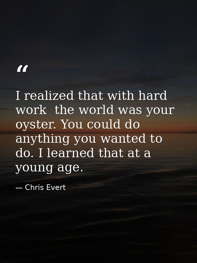I realized that with hard work  the world was your oyster. You could do anything you wanted to do. I learned that at a y — Chris Evert