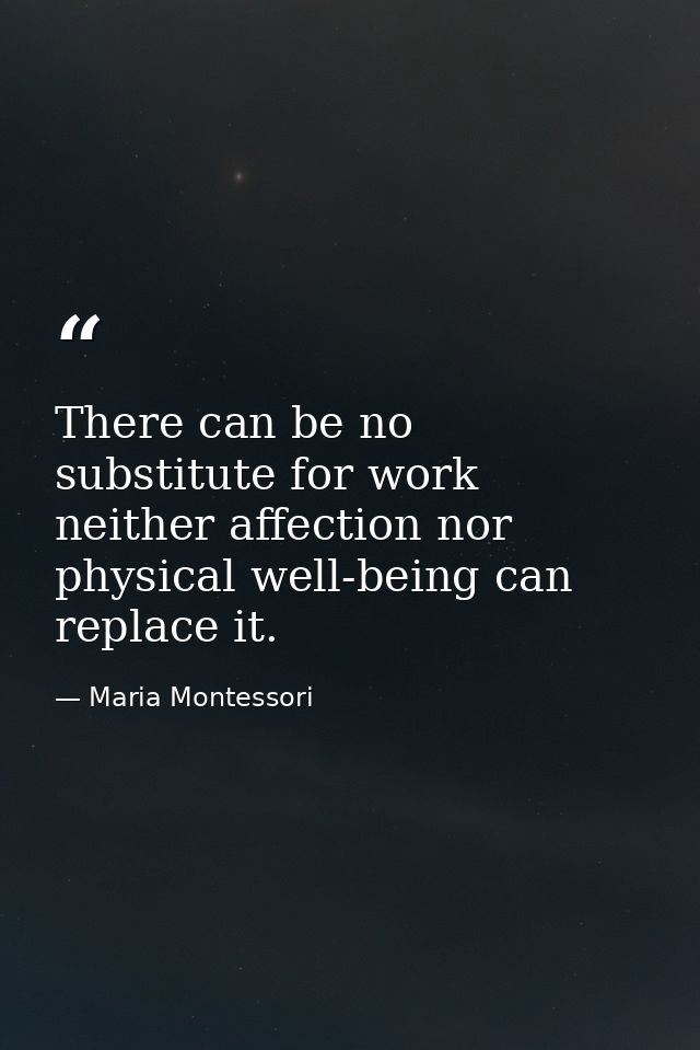 There can be no substitute for work  neither affection nor physical well-being can replace it. — Maria Montessori