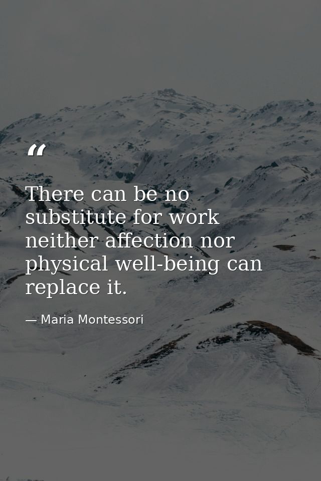 There can be no substitute for work  neither affection nor physical well-being can replace it. — Maria Montessori