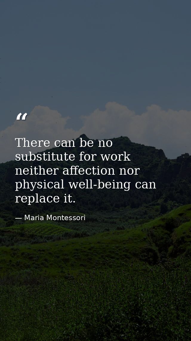 There can be no substitute for work  neither affection nor physical well-being can replace it. — Maria Montessori