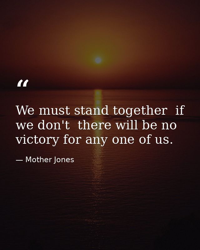 We must stand together  if we don't  there will be no victory for any one of us. — Mother Jones