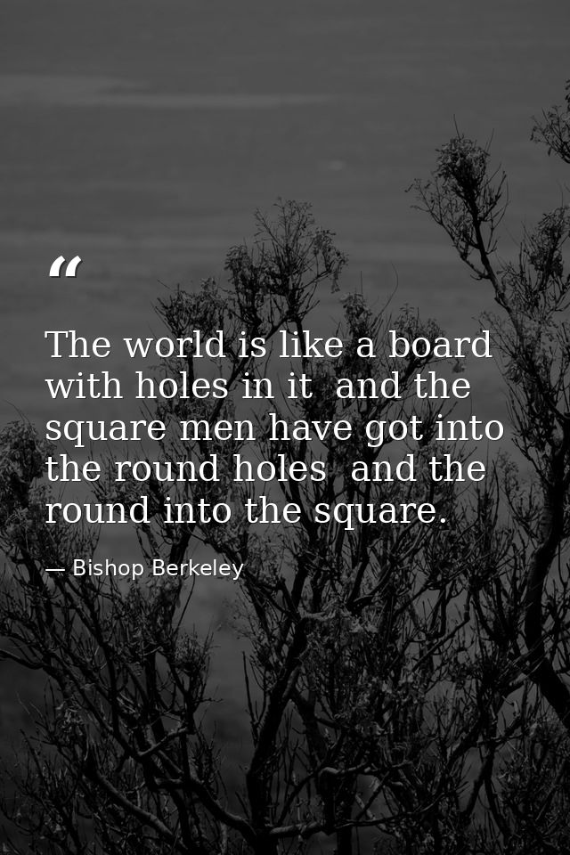 The world is like a board with holes in it  and the square men have got into the round holes  and the round into the squ — Bishop Berkeley