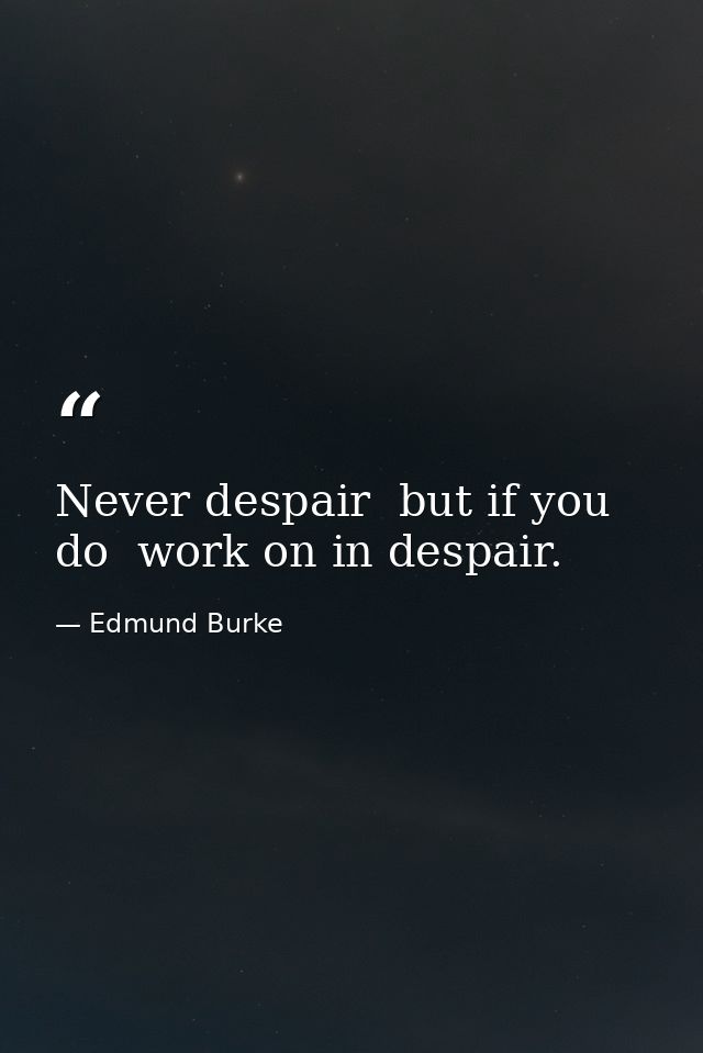 Never despair  but if you do  work on in despair. — Edmund Burke