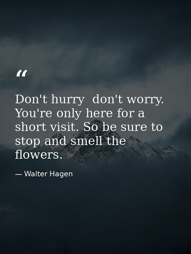 Don't hurry  don't worry. You're only here for a short visit. So be sure to stop and smell the flowers. — Walter Hagen