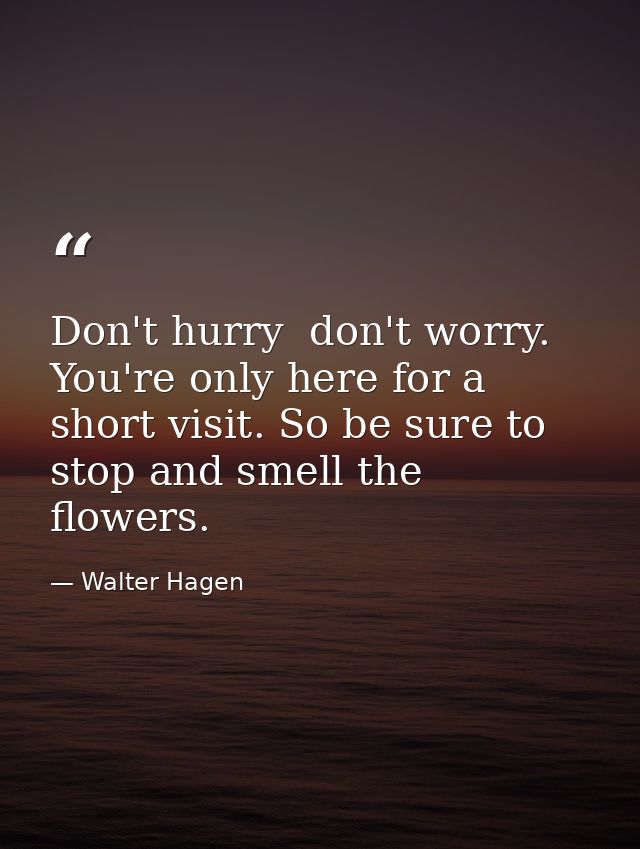 Don't hurry  don't worry. You're only here for a short visit. So be sure to stop and smell the flowers. — Walter Hagen