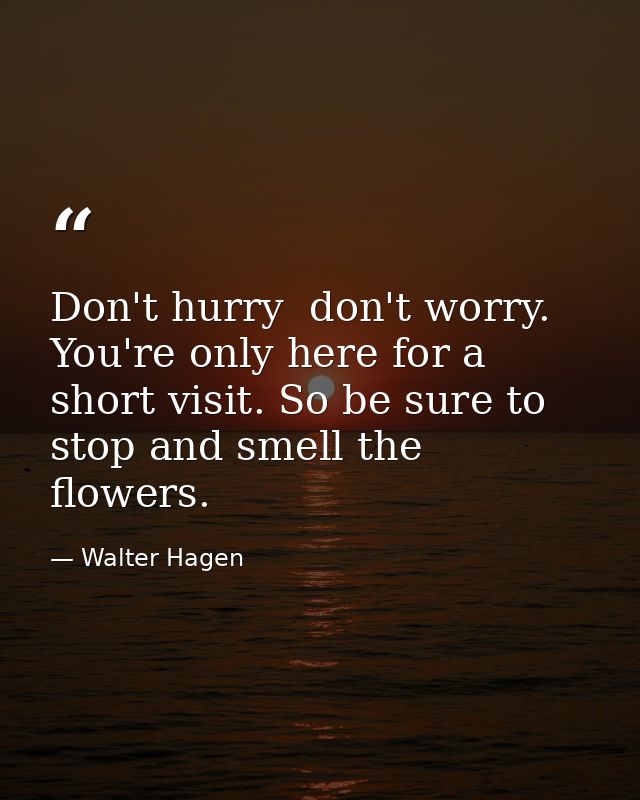 Don't hurry  don't worry. You're only here for a short visit. So be sure to stop and smell the flowers. — Walter Hagen