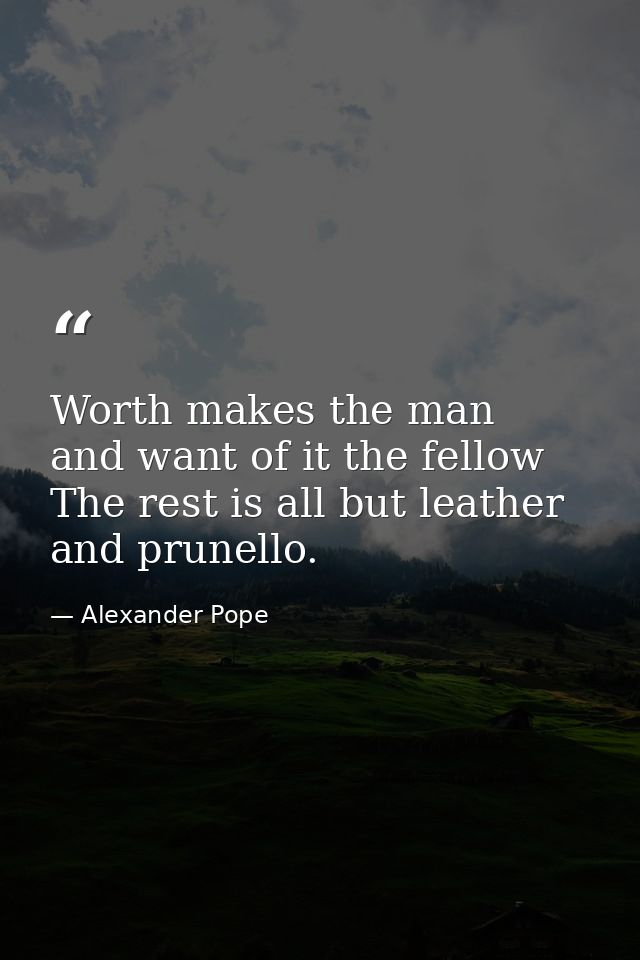 Worth makes the man  and want of it the fellow  The rest is all but leather and prunello. — Alexander Pope