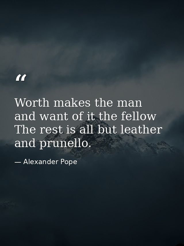 Worth makes the man  and want of it the fellow  The rest is all but leather and prunello. — Alexander Pope