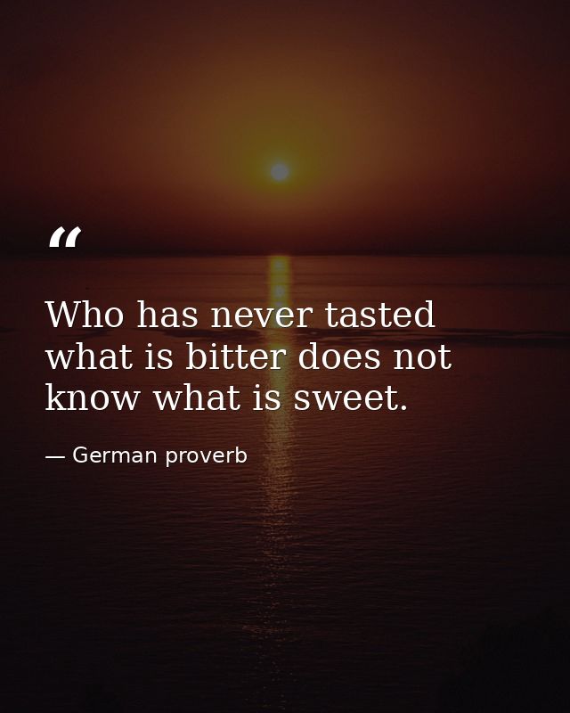 Who has never tasted what is bitter does not know what is sweet. — German proverb
