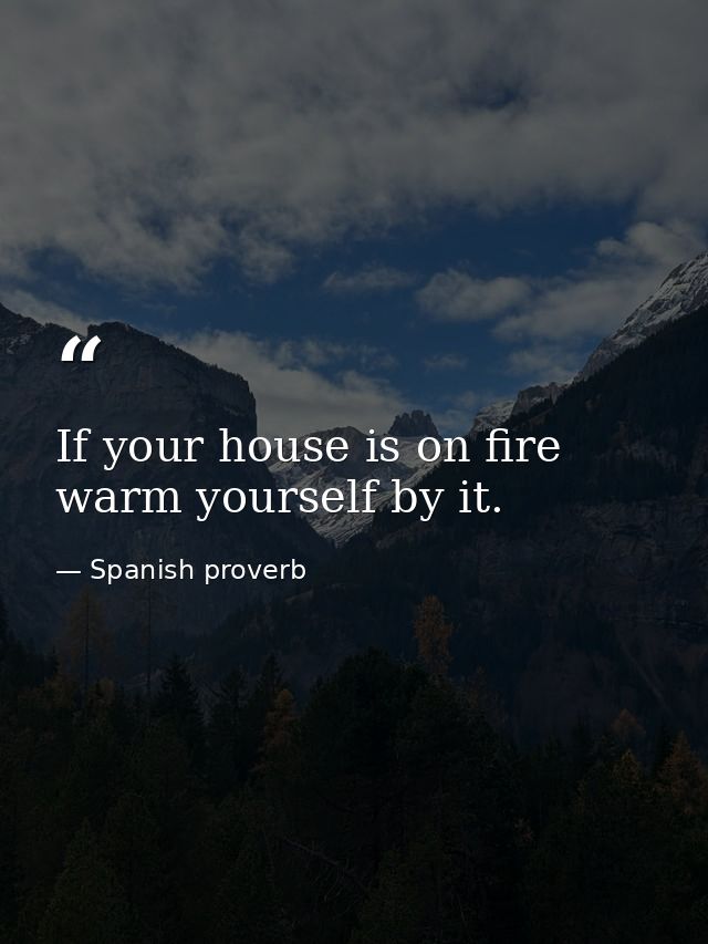 If your house is on fire  warm yourself by it. — Spanish proverb