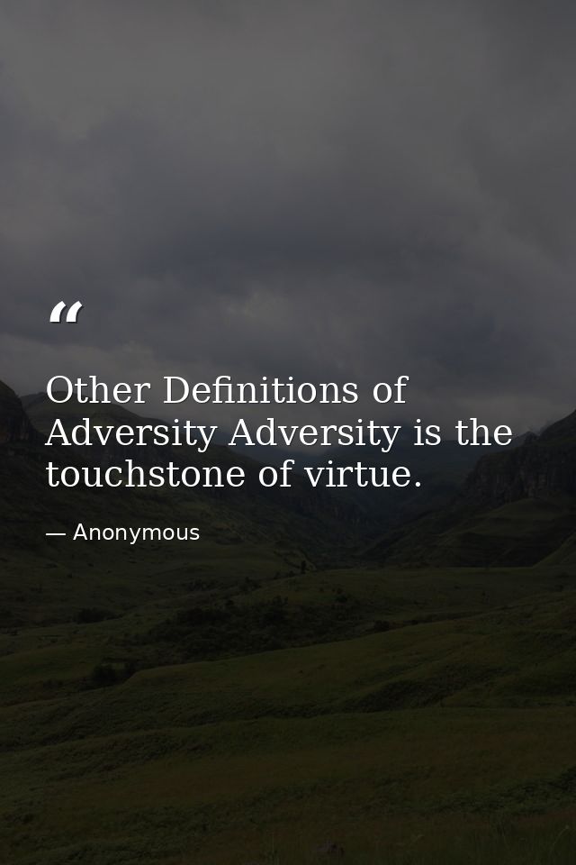 Other Definitions of Adversity Adversity is the touchstone of virtue. — Anonymous