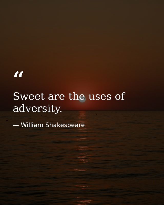 Sweet are the uses of adversity. — William Shakespeare
