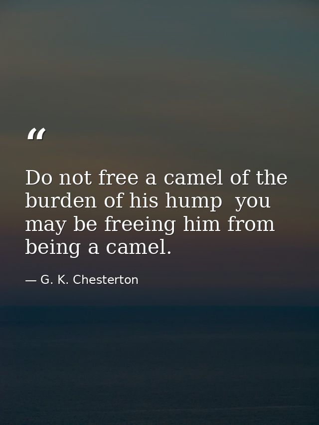 Do not free a camel of the burden of his hump  you may be freeing him from being a camel. — G. K. Chesterton